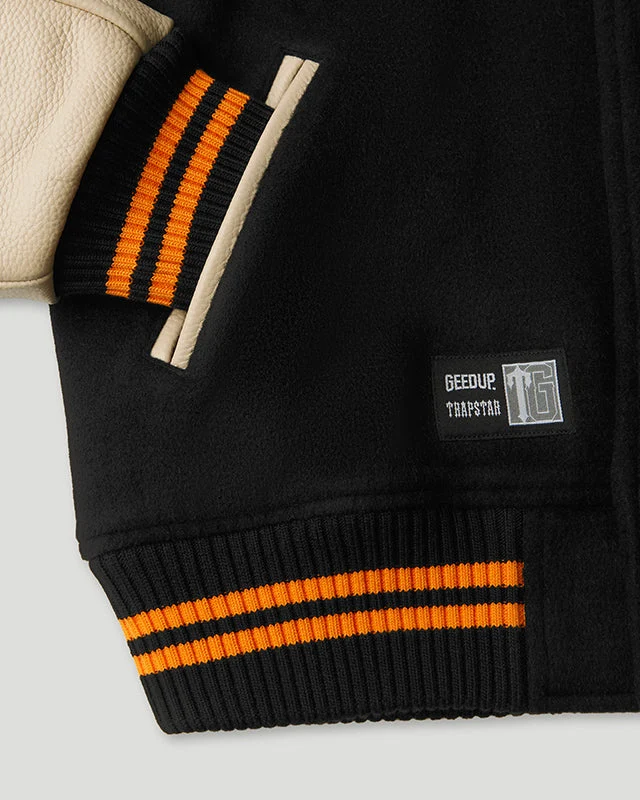 Geedup x Trapstar Letterman Jacket Black/Cream/Orange - Image 5