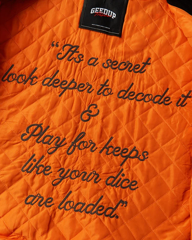 Geedup x Trapstar Letterman Jacket Black/Cream/Orange - Image 8