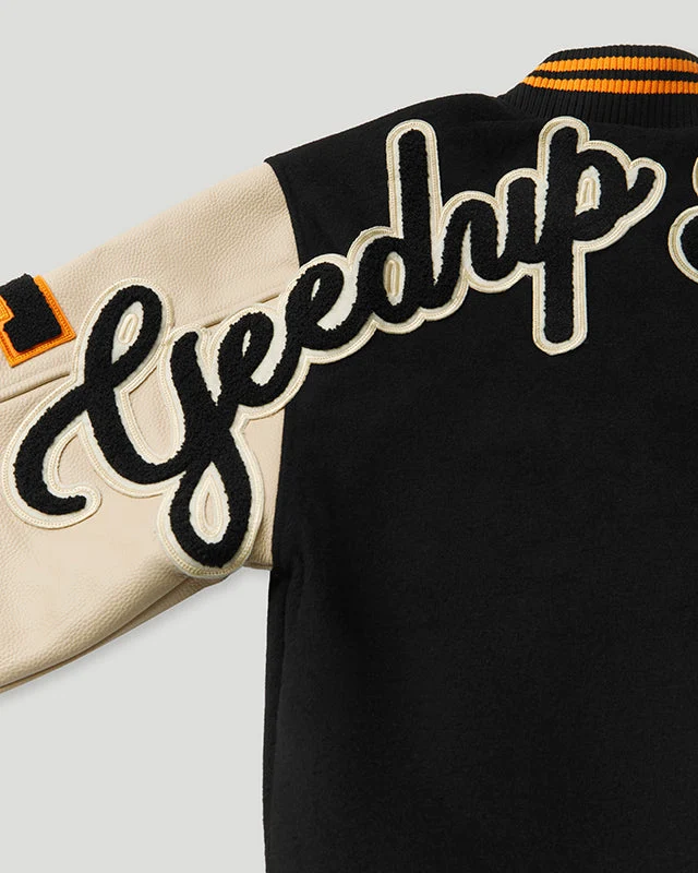 Geedup x Trapstar Letterman Jacket Black/Cream/Orange - Image 9