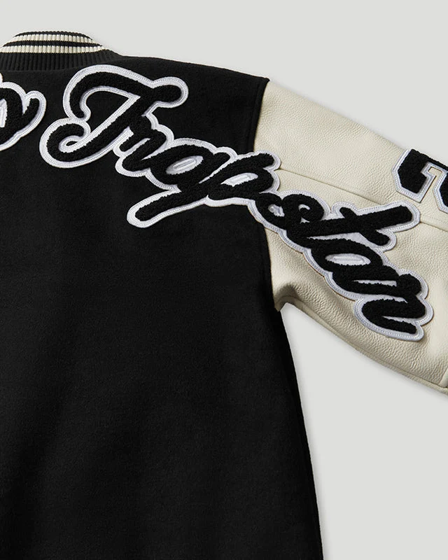 Geedup x Trapstar Letterman Jacket Black/White/Grey - Image 9