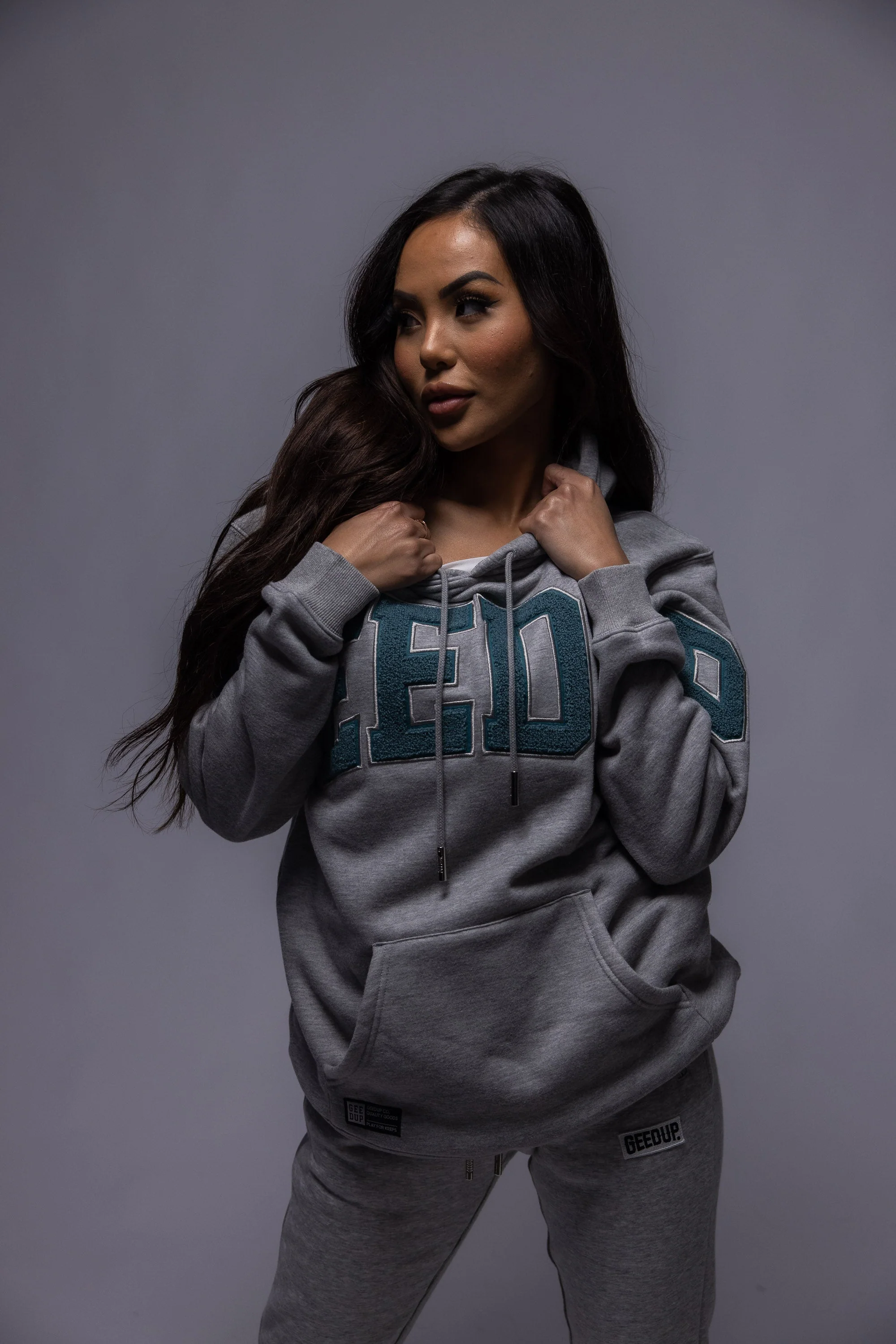 Team Logo Hoody Grey/Aqua Green - Image 6