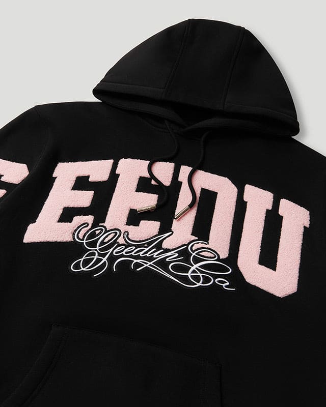 Team Logo Script Hoodie Black/Dusty Pink - Image 3